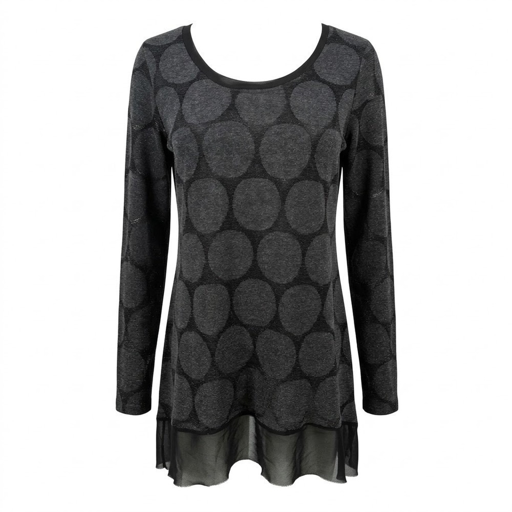 P Luca Milano Women's SMALL Black Gray Dot Tunic Sheer Hem‎ Lagenlook